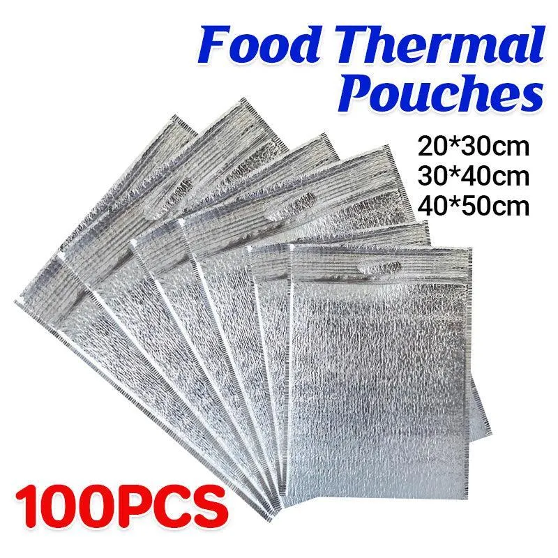 100Pcs Aluminum Foil Insulated Food Storage Bags for Thermal Cooling
