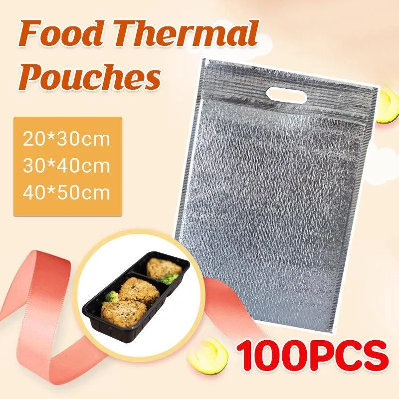 100Pcs Aluminum Foil Insulated Food Storage Bags for Thermal Cooling