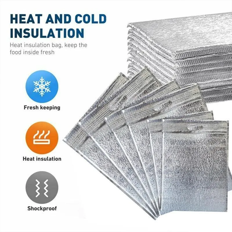 100Pcs Aluminum Foil Insulated Food Storage Bags for Thermal Cooling