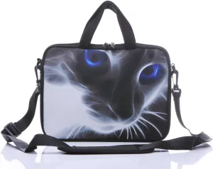 11-Inch to 12-Inch Neoprene Laptop Sleeve Case Bag with shoulder strap For 11", 11.6", 12" Ultrabook/Acer/Asus/Dell/HP/Toshiba/Lenovo/Chromebook (Grey cat with blue eyes)