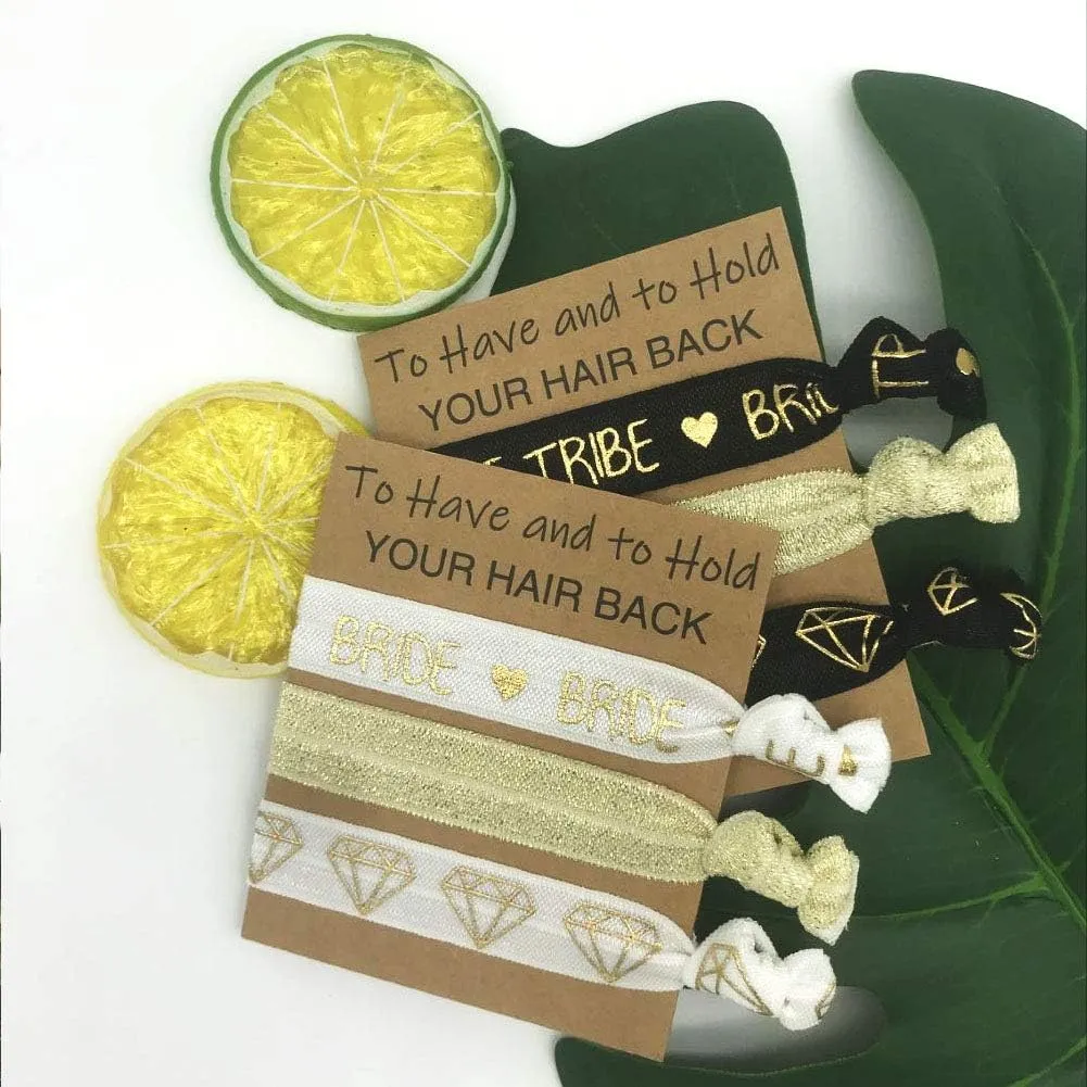 11 Piece Set to Have and to Hold Your Hair Back Bridesmaid Gifts Hair Tie Cards | Bachelorette Party Hair Ties | Bride Hair Ties (Black-11)