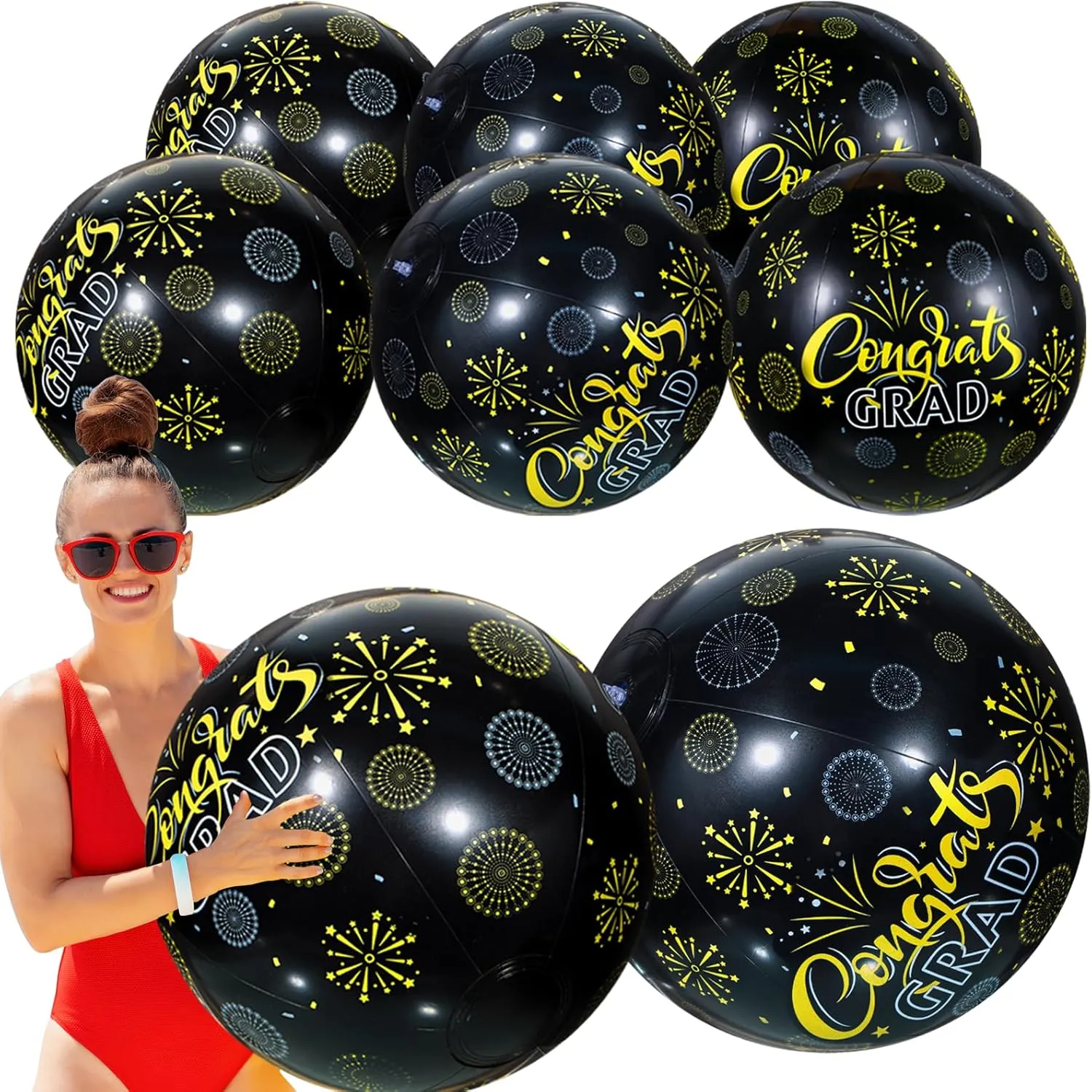 12 Pcs Graduation Beach Ball 12" Grad Beach Balls Inflatable Pool Decorations 2025 for Congrats Grad Graduation Pool Party Decoration Supplies Summer Water Sand Game Accessory