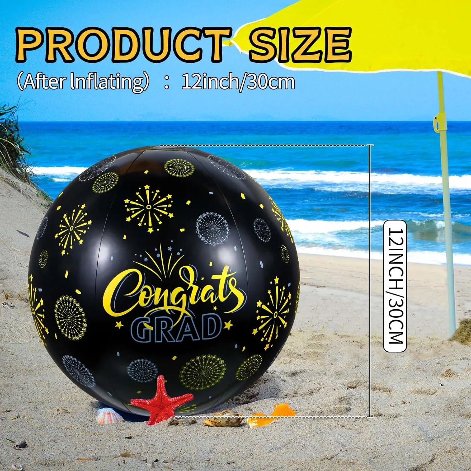 12 Pcs Graduation Beach Ball 12" Grad Beach Balls Inflatable Pool Decorations 2025 for Congrats Grad Graduation Pool Party Decoration Supplies Summer Water Sand Game Accessory