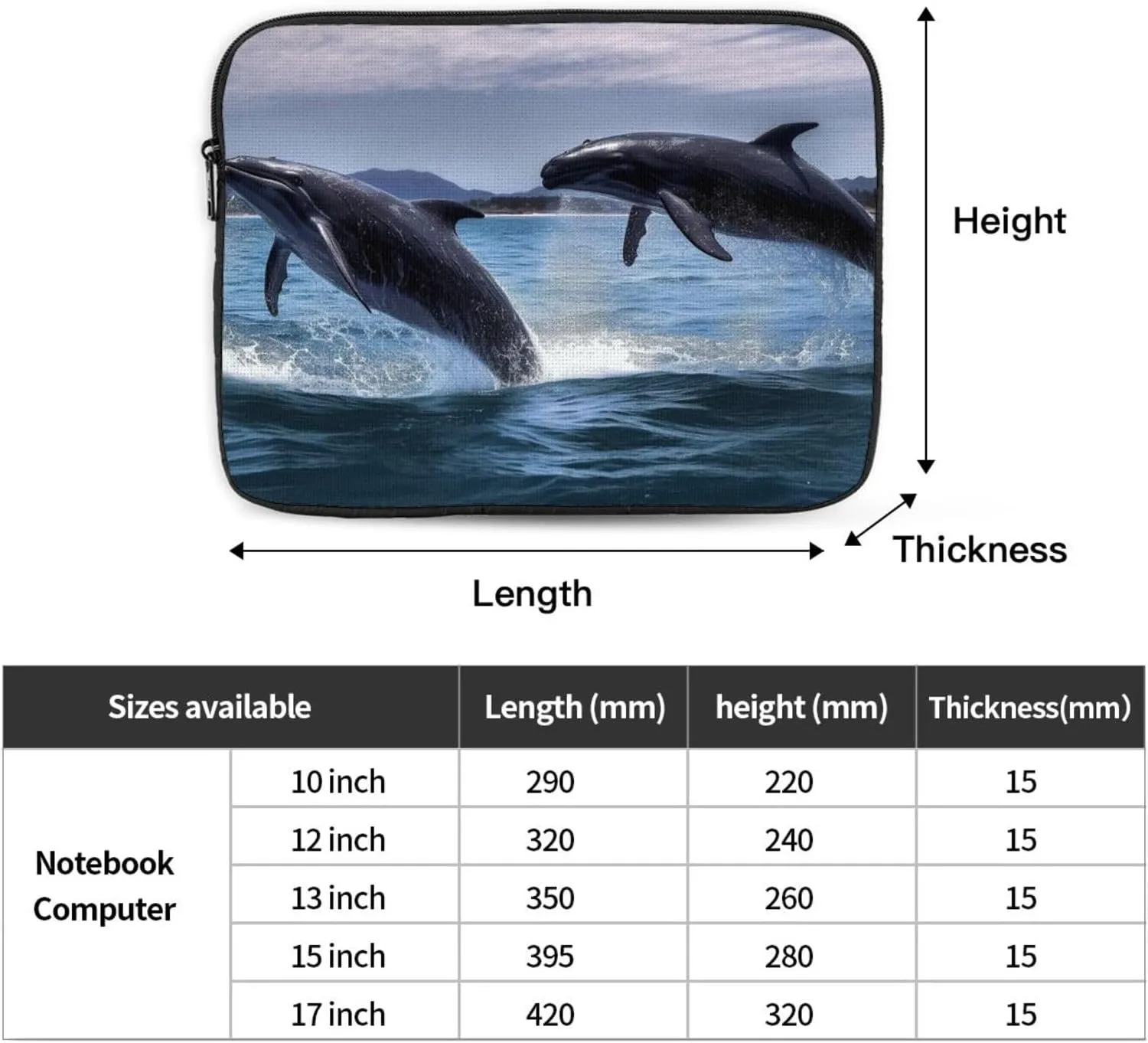 13 Inch Laptop Sleeve Bag Waterproof Shockproof Laptop Case Bag Jumping Whales Computer Skin Bags Lightweight Tablet Carrying Case