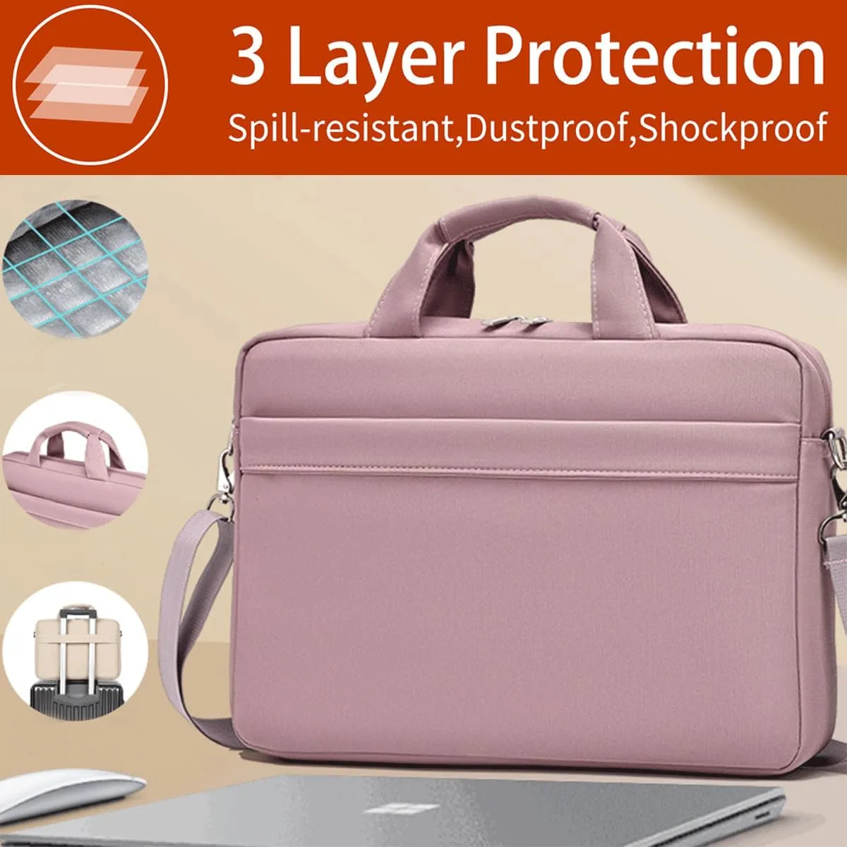 14 15 Inch Laptop Sleeve Case, Waterproof Computer Bag Cover Compatible with Lenovo Acer HP ASUS Chromebook 14, Dell XPS 15/Inspiron 14, HP Stream 14", ASUS Zenbook Vivobook 14" Laptop, Pink