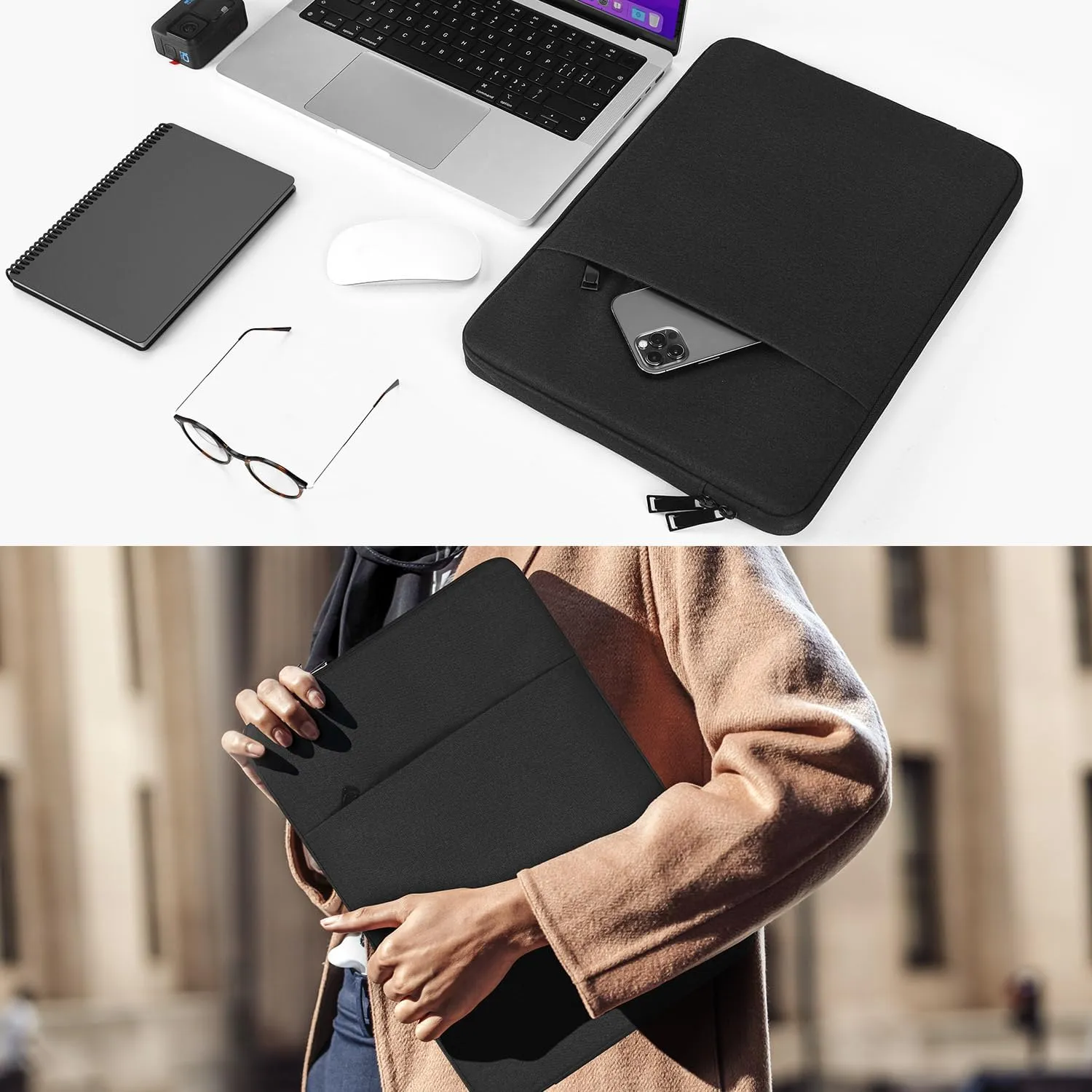 14 Inch Laptop Sleeve Case for DELL XPS 15 / Inspiron 14, HP Pavilion 14/Chromebook 14/Steam 14, Lenovo ideapad 14, ASUS Vivobook 14, Water Resistant Computer Sleeve 14 Inch Laptop Bag -Black