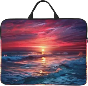 14 Inch Laptop Sleeve Case Waterproof Lightweight Laptop Case Bag Ocean Tide At Warm Twilight Travel Laptop BagsWith Handle Briefcase Messenger Bag For Women Men