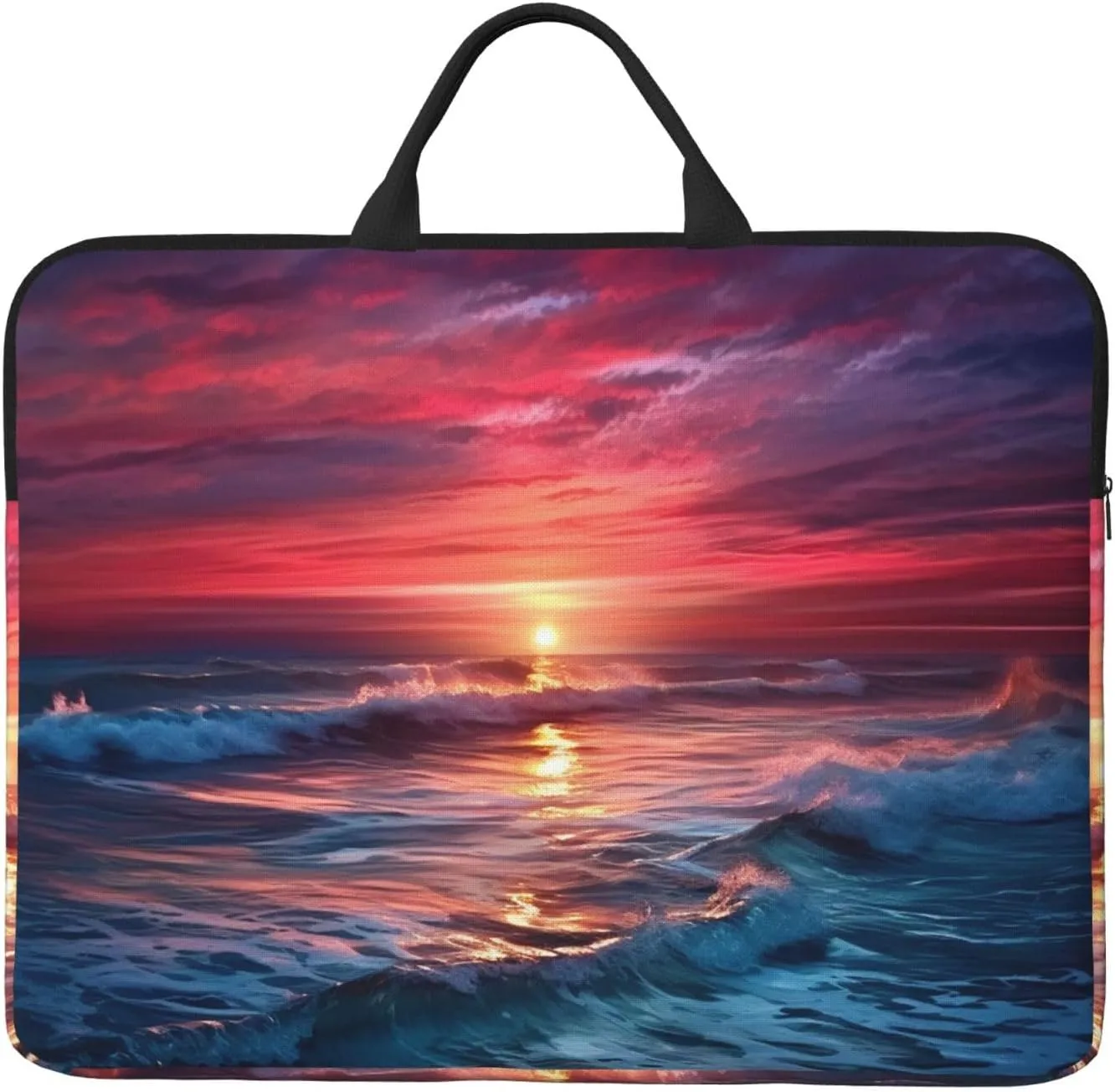 14 Inch Laptop Sleeve Case Waterproof Lightweight Laptop Case Bag Ocean Tide At Warm Twilight Travel Laptop BagsWith Handle Briefcase Messenger Bag For Women Men