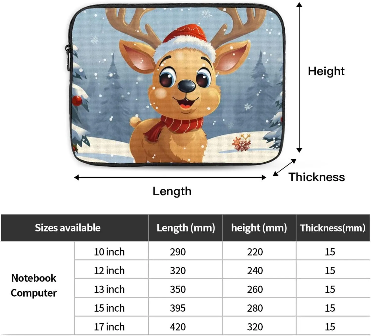15 Inch Laptop Sleeve Bag Waterproof Shockproof Laptop Case Bag Christmas Deer Computer Skin Bags Lightweight Tablet Carrying Case