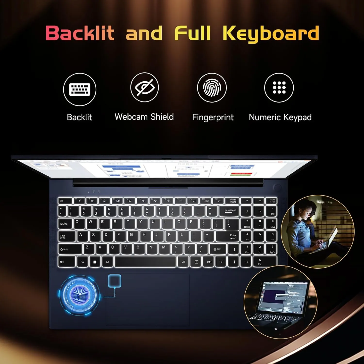 15.6-FHD-Laptop Student-Laptop, 16GB RAM 1TB SSD, Intel Pentium Quad-Core N100 Processor (Up to 3.4GHz) Backlit Keyboard Fingerprint WiFi 6 BT5.2 Business-Laptop, 2 Years Warranty Windows 11 Laptop