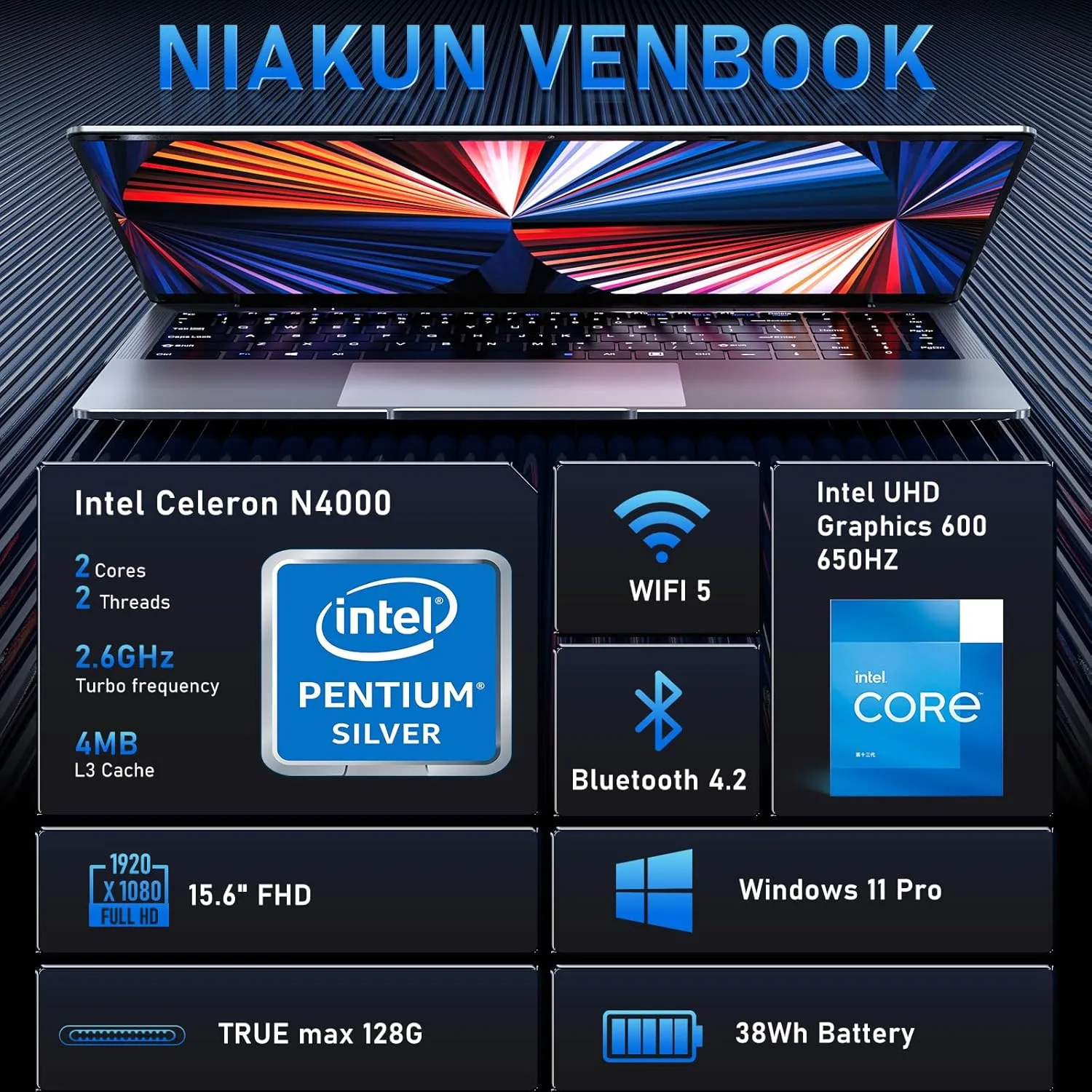 15.6'' Laptop Computer, N4000 Processor Laptops with 8GB RAM, 256GB SSD,15.6 inch FHD 1920 * 1080 Display, WIFI5, BT4.2, Windows 11 Pro