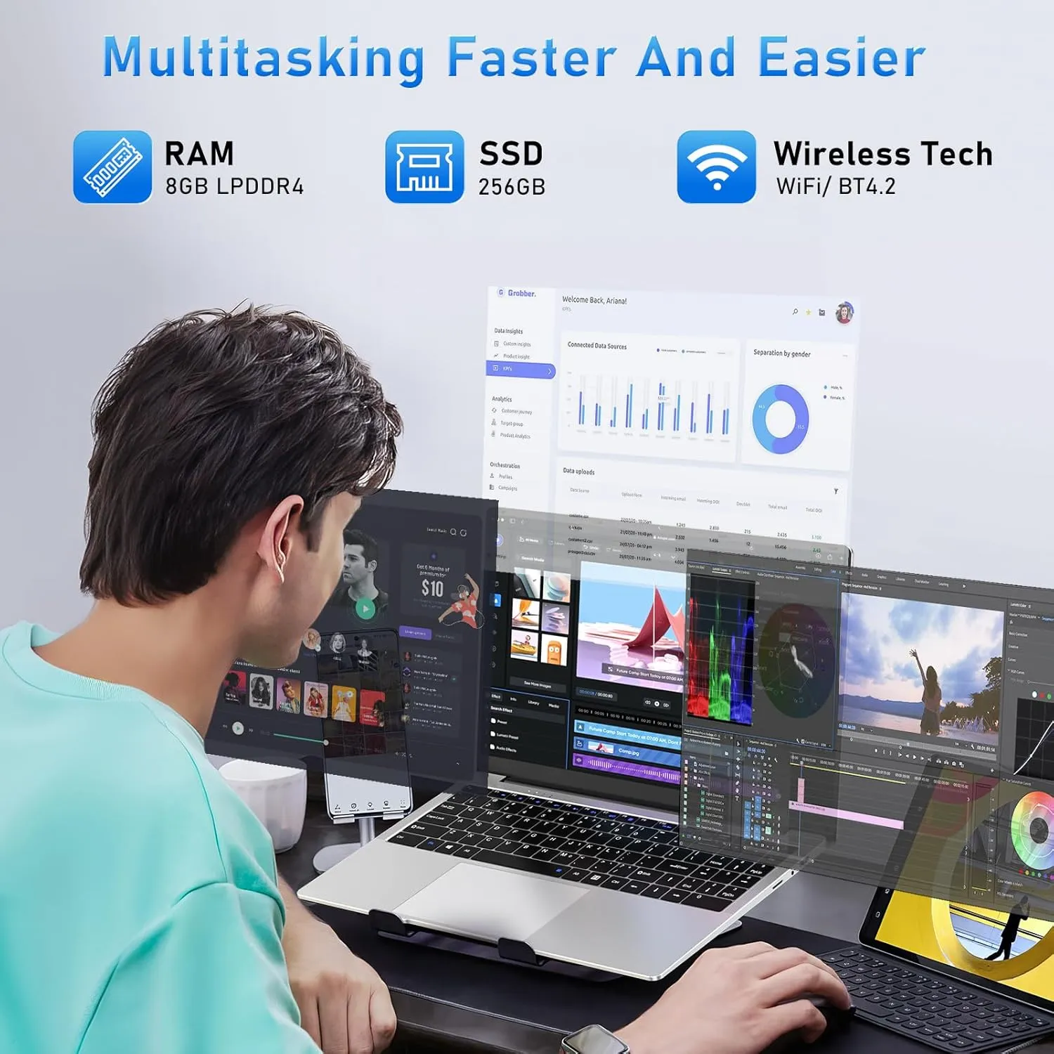 15.6'' Laptop Computer, N4000 Processor Laptops with 8GB RAM, 256GB SSD,15.6 inch FHD 1920 * 1080 Display, WIFI5, BT4.2, Windows 11 Pro