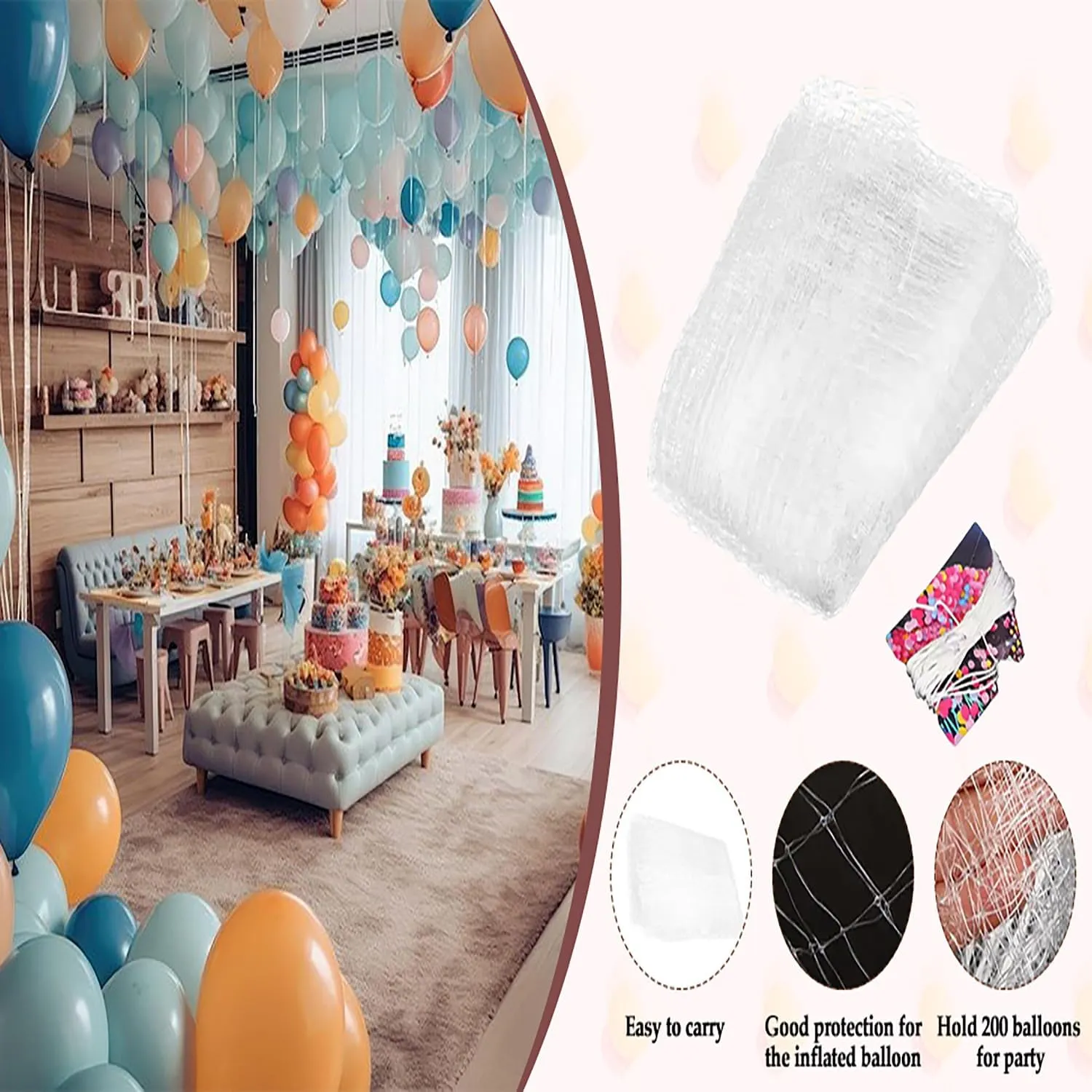 16ft Balloon Drop Bag with Pull Cord Large Balloon Bags for Transport New Years Drop Net for Ceiling Release Birthday Graduation Celebration Gender Reveal Party Supplies