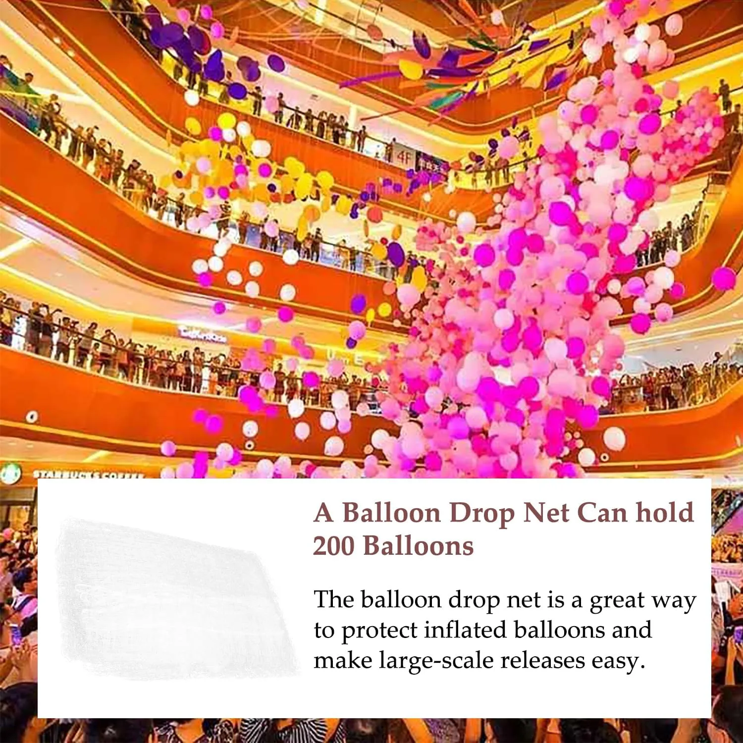 16ft Balloon Drop Bag with Pull Cord Large Balloon Bags for Transport New Years Drop Net for Ceiling Release Birthday Graduation Celebration Gender Reveal Party Supplies
