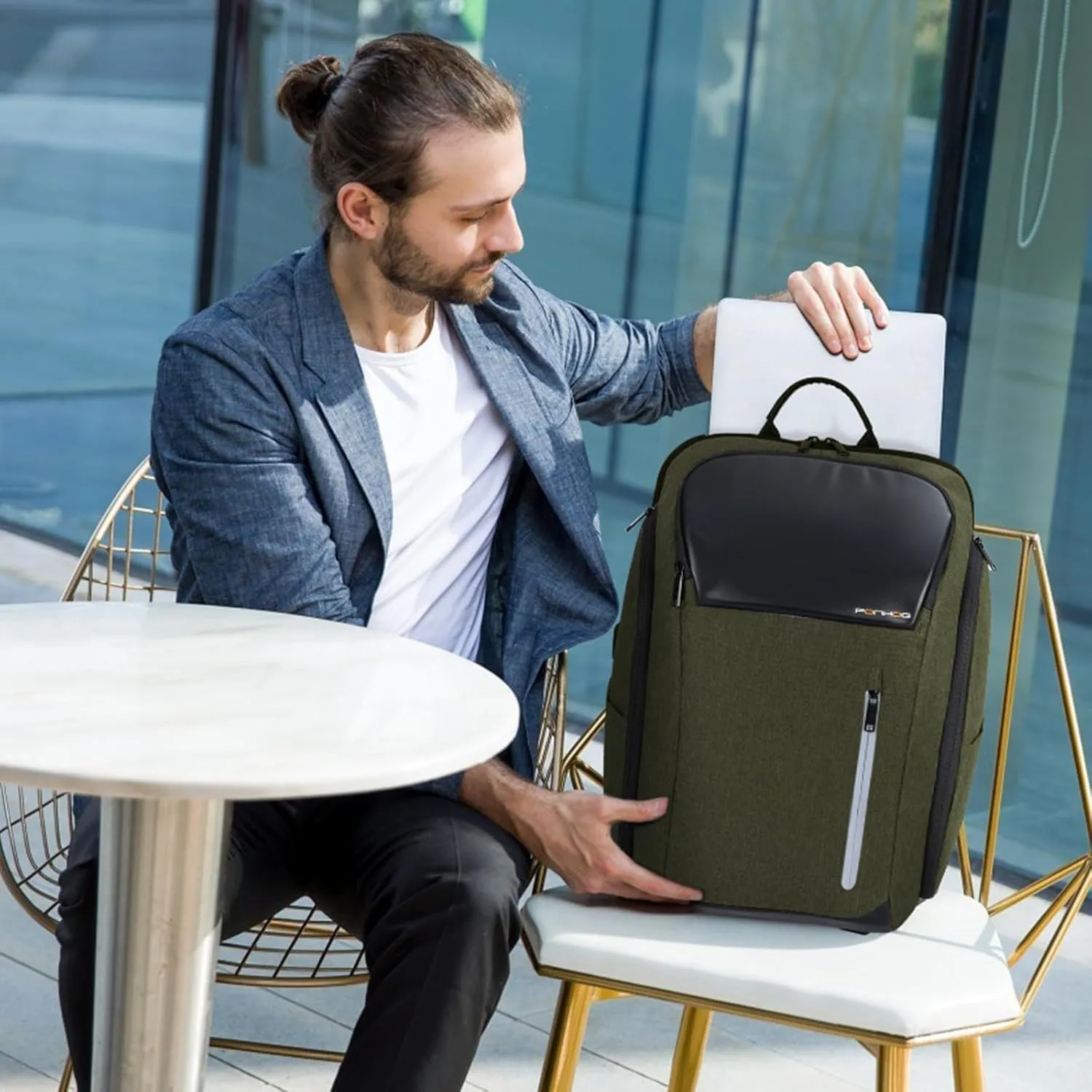 17 Inch Laptop Backpack for Men, Business Travel Anti-Theft Backpack with USB Charging Port, Water Resistant Computer Bag Carry On Flight Approved for Work College Weekender, Dark Green