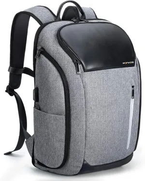 17 Inch Laptop Backpack for Men, Business Travel Anti-Theft Backpack with USB Charging Port, Water Resistant Computer Bag Carry On Flight Approved for Work College Weekender, Light Gray