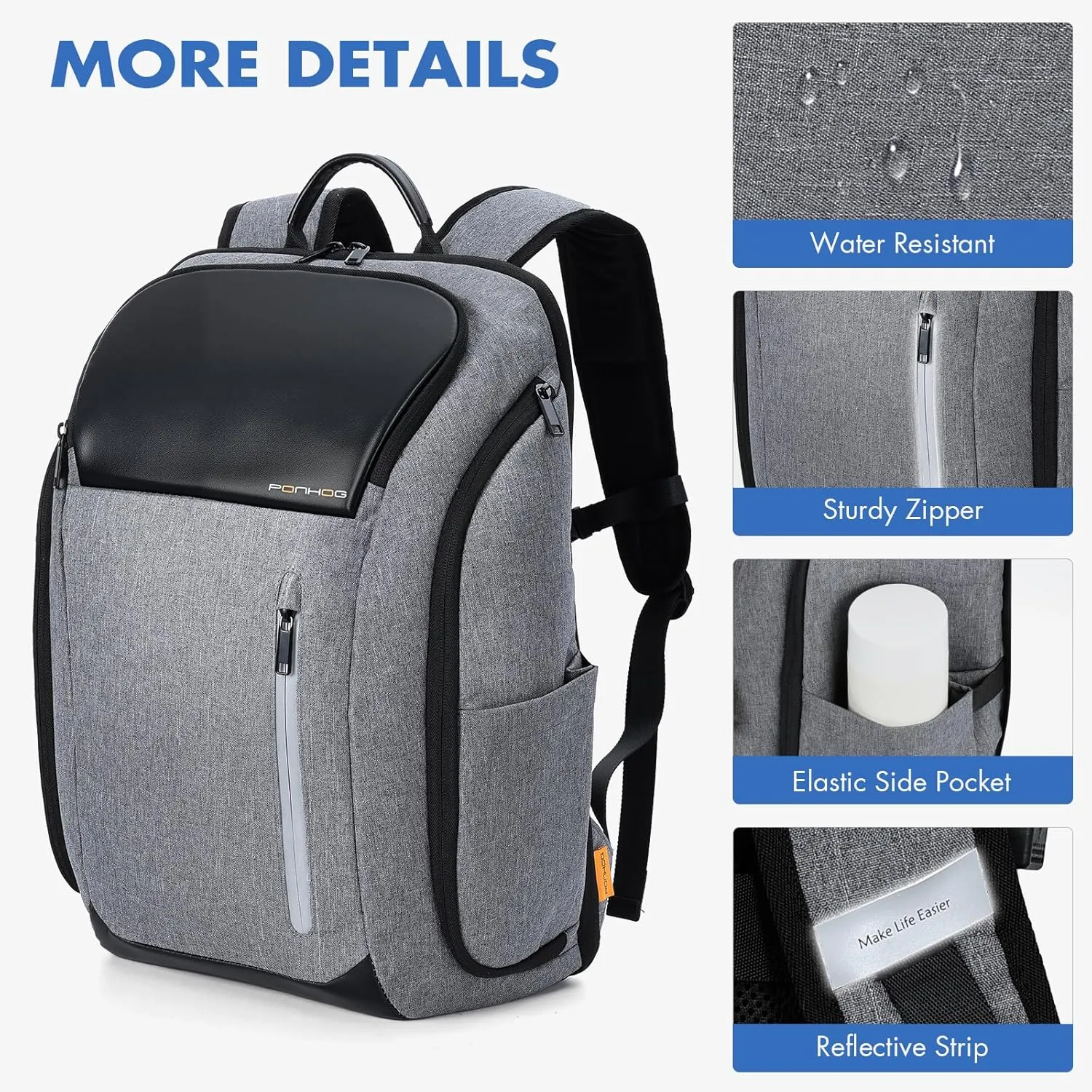 17 Inch Laptop Backpack for Men, Business Travel Anti-Theft Backpack with USB Charging Port, Water Resistant Computer Bag Carry On Flight Approved for Work College Weekender, Light Gray