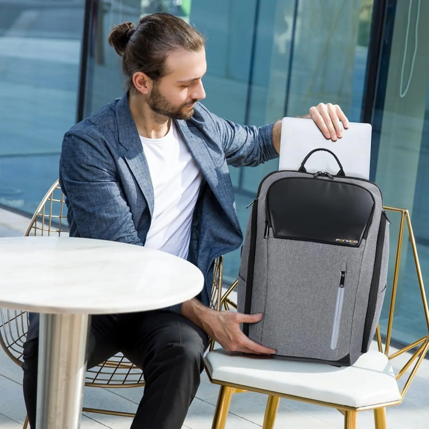 17 Inch Laptop Backpack for Men, Business Travel Anti-Theft Backpack with USB Charging Port, Water Resistant Computer Bag Carry On Flight Approved for Work College Weekender, Light Gray