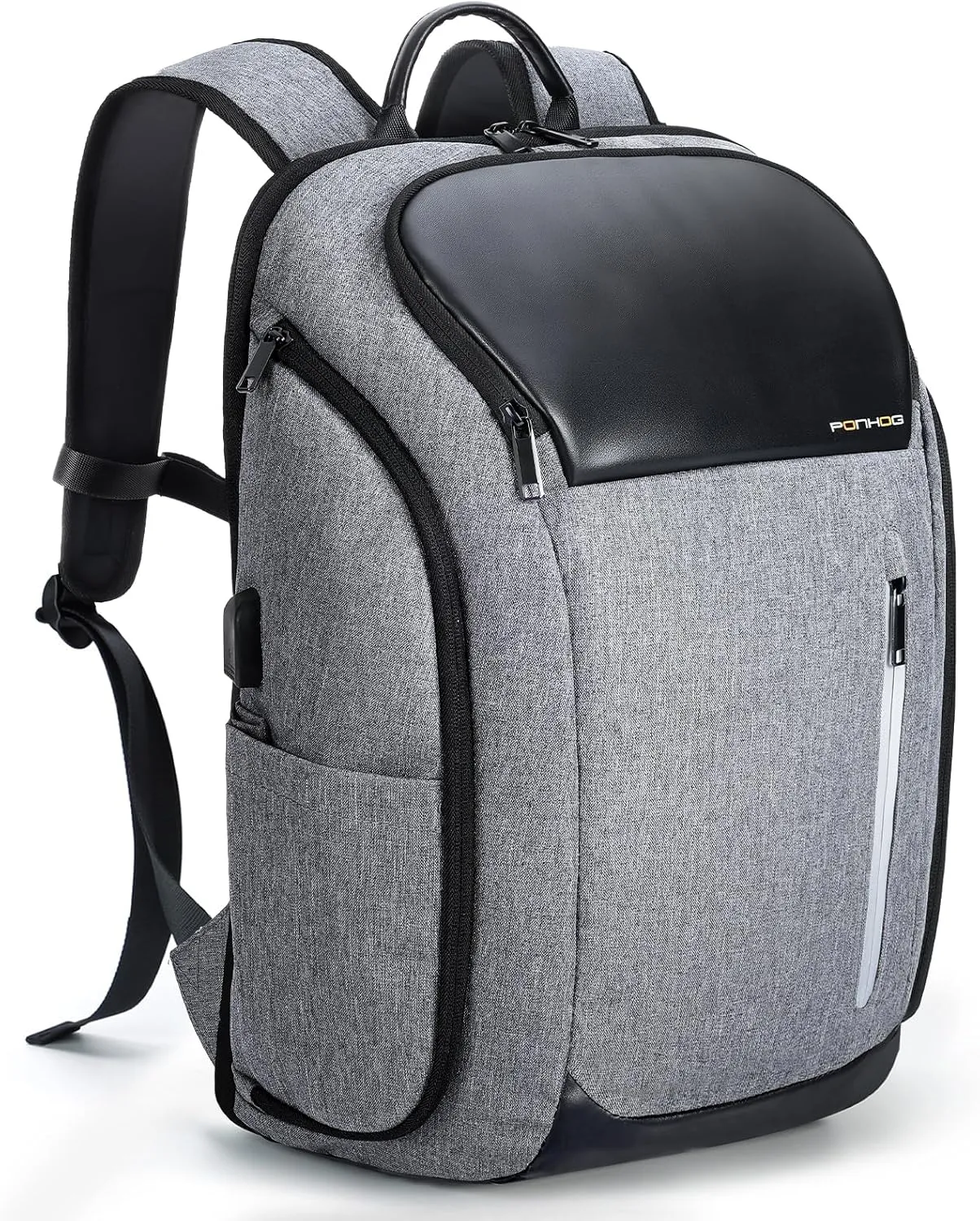 17 Inch Laptop Backpack for Men, Business Travel Anti-Theft Backpack with USB Charging Port, Water Resistant Computer Bag Carry On Flight Approved for Work College Weekender, Light Gray