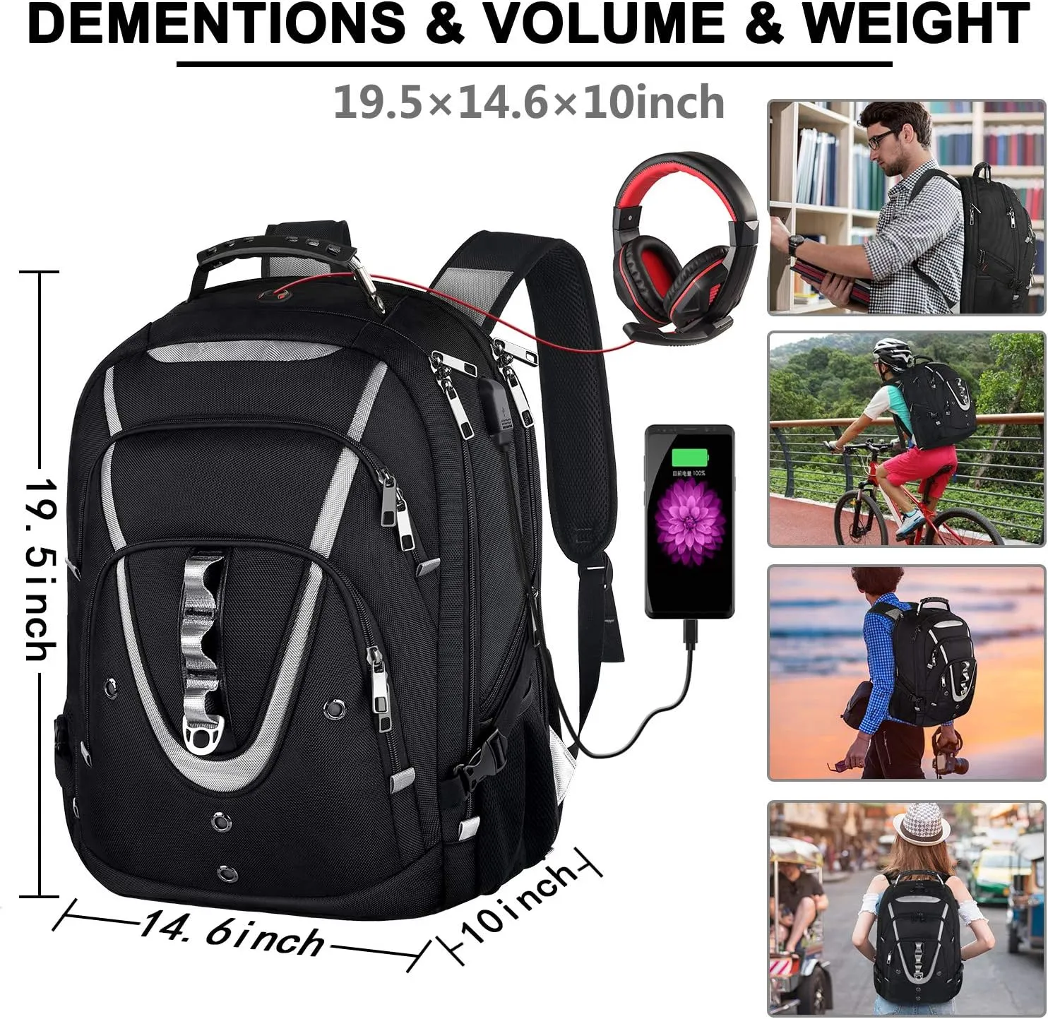 17 inch Laptop Backpack, Large Travel Backpack for Men Airline Approved with USB Charging Port and TSA Friendly, RFID Anti Theft Water Resistant Bookbag Fit for College High School Students Weekender