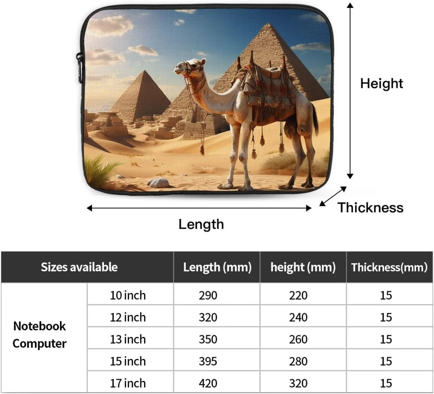 17 Inch Laptop Sleeve Bag Waterproof Shockproof Laptop Case Bag Camel Desert Computer Skin Bags Lightweight Tablet Carrying Case