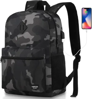 17 Inch School Backpack,Classic Bookbag Men and Teen Boy Schoolbag with USB Charging Port for High School College Office Work Travel
