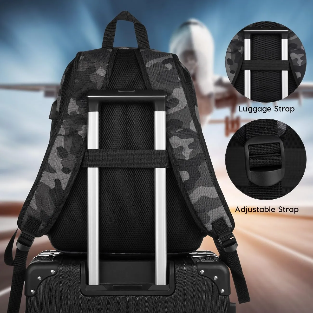 17 Inch School Backpack,Classic Bookbag Men and Teen Boy Schoolbag with USB Charging Port for High School College Office Work Travel
