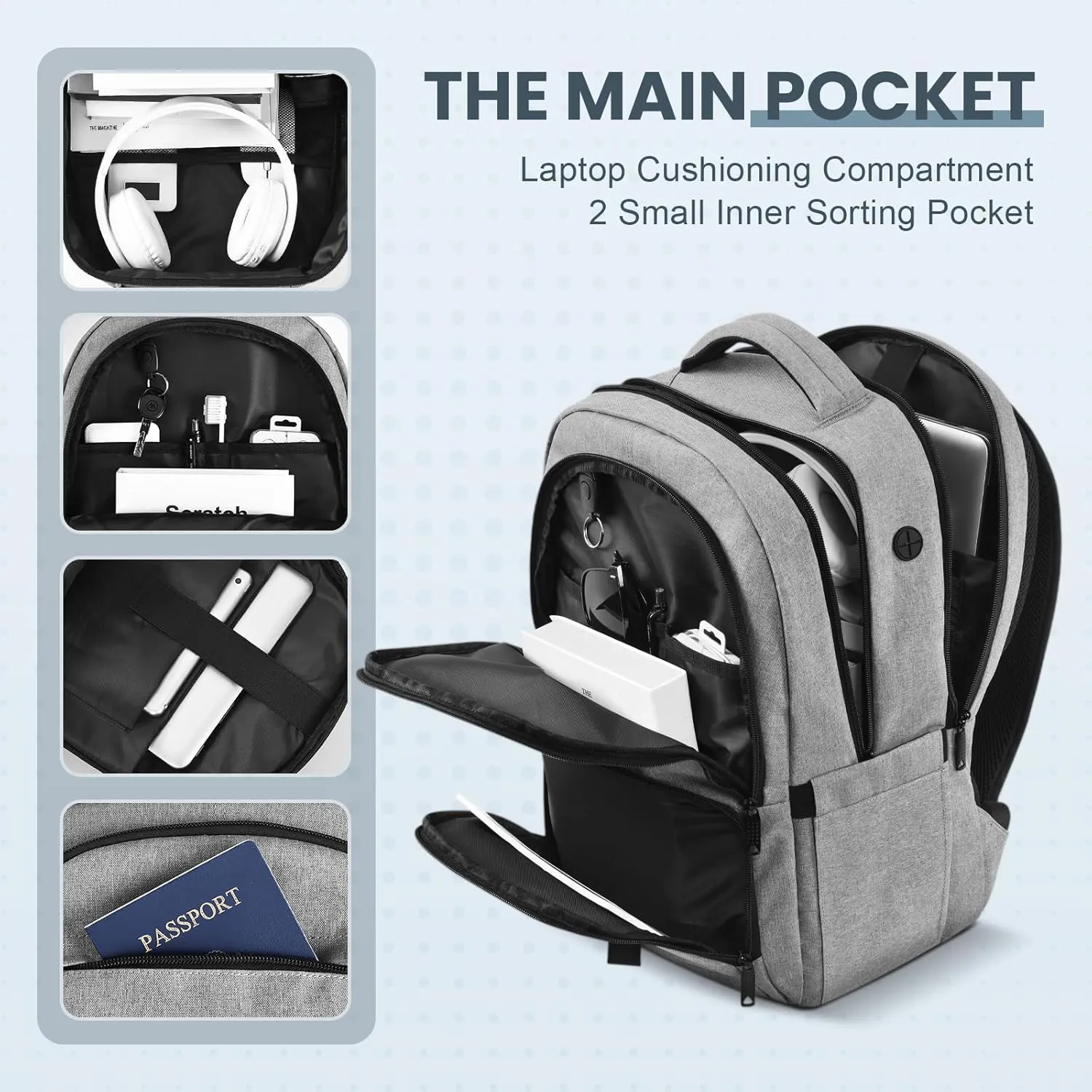 17 Inch Travel Laptop Backpack , Business Flight Approved Carry on Backpack,Work Backpack for Men with USB Charger Hole & Luggage Sleeve,Water Resistant College School Bag Bookbag for Men (Grey)