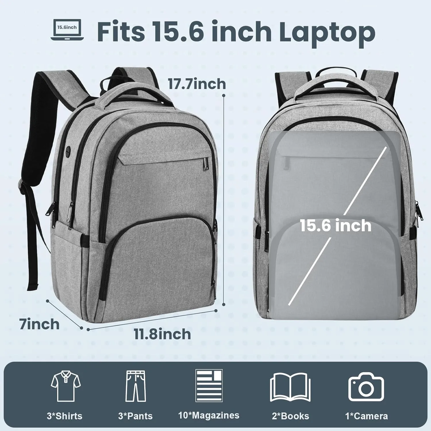 17 Inch Travel Laptop Backpack , Business Flight Approved Carry on Backpack,Work Backpack for Men with USB Charger Hole & Luggage Sleeve,Water Resistant College School Bag Bookbag for Men (Grey)