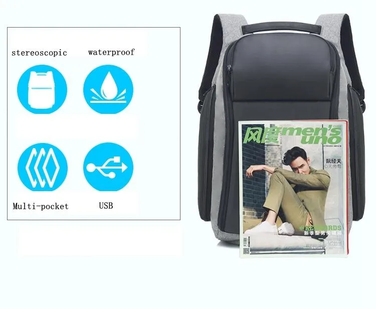 17 inches Laptop Anti-theft Backpack Water Repellent Multifunct Rucksack with USB Charging