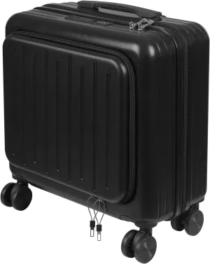 18 Inch Carry On Luggage with Front Laptop Pocket, ABS Boarding Suitcase with Cup Holder and USB Charge Port, Lightweight Travel Luggage Suitcase with Four Spinner Wheels and Lock, Black