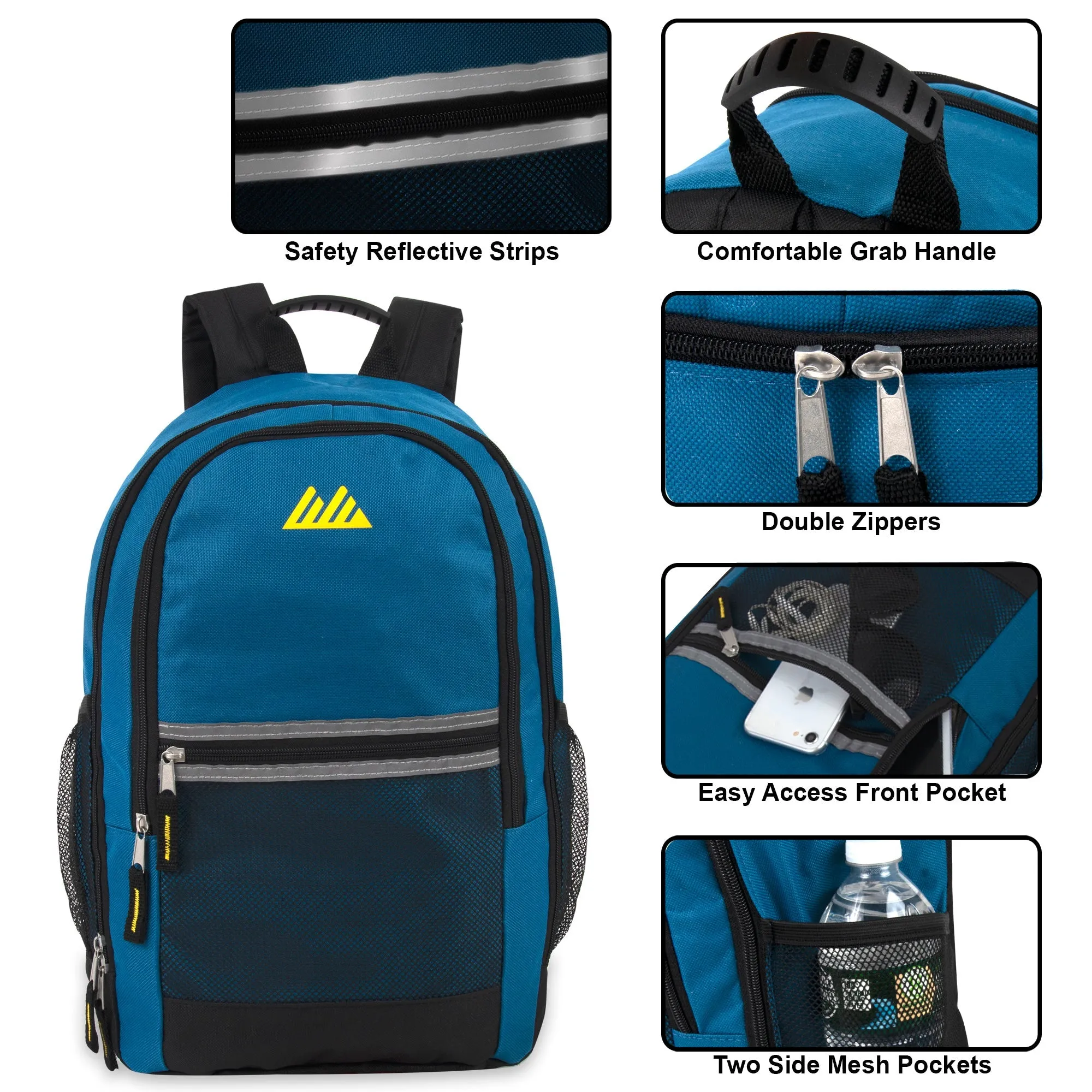 18 Inch Multi-Pocket Reflective Backpack -  5 Dark Colors