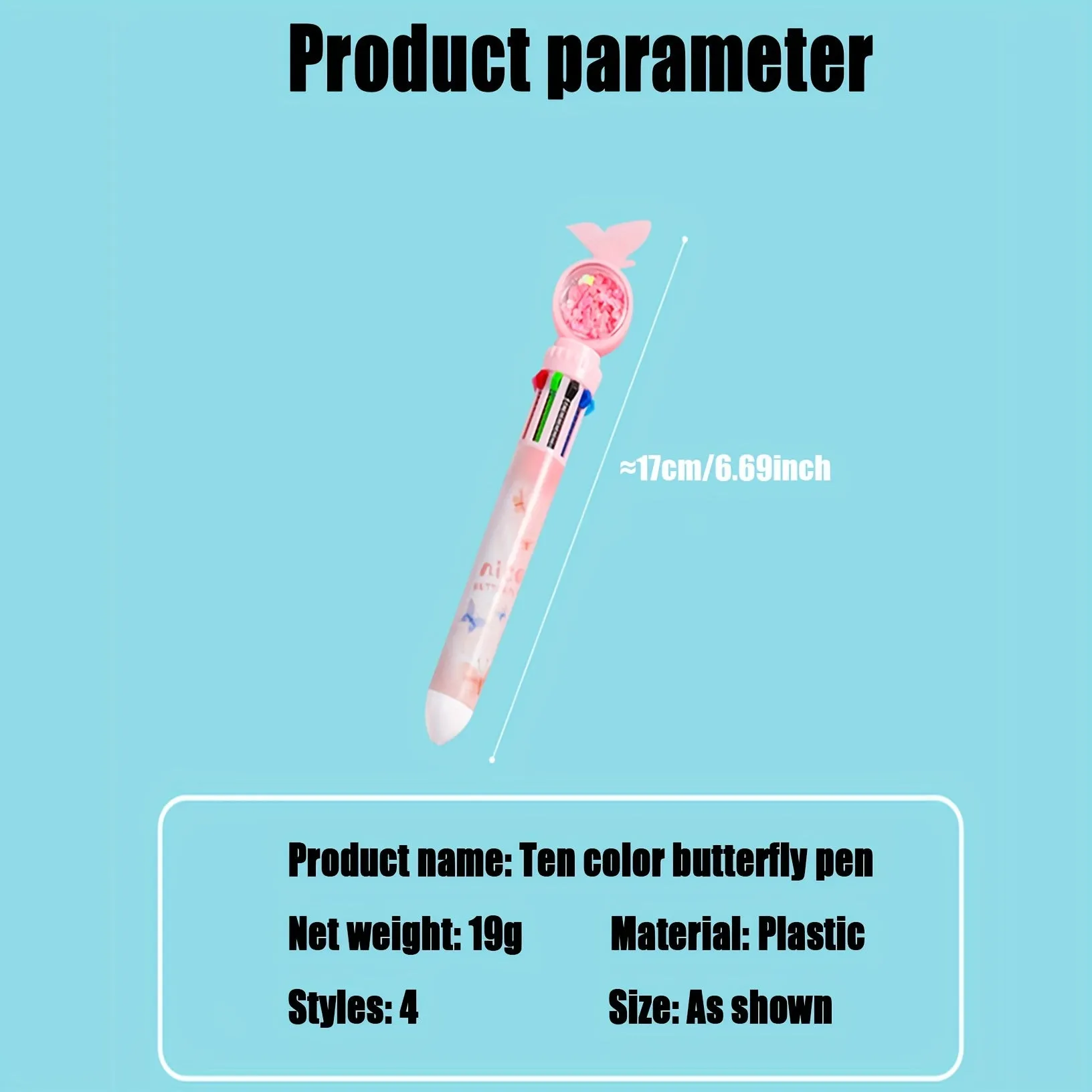 1pc 10-color Butterfly Ballpoint Pen, Sequin Ten-color One-in-one Press Pen