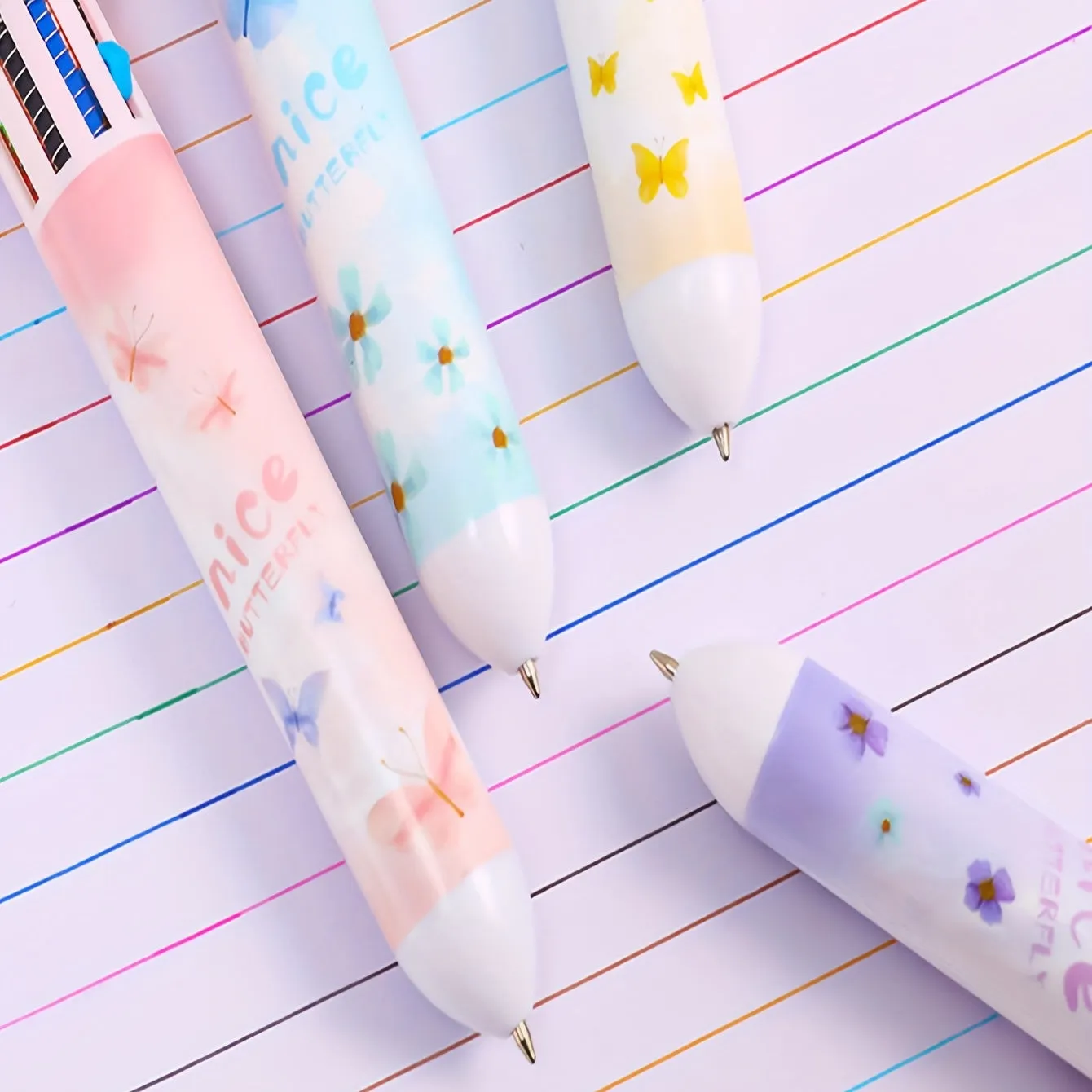 1pc 10-color Butterfly Ballpoint Pen, Sequin Ten-color One-in-one Press Pen