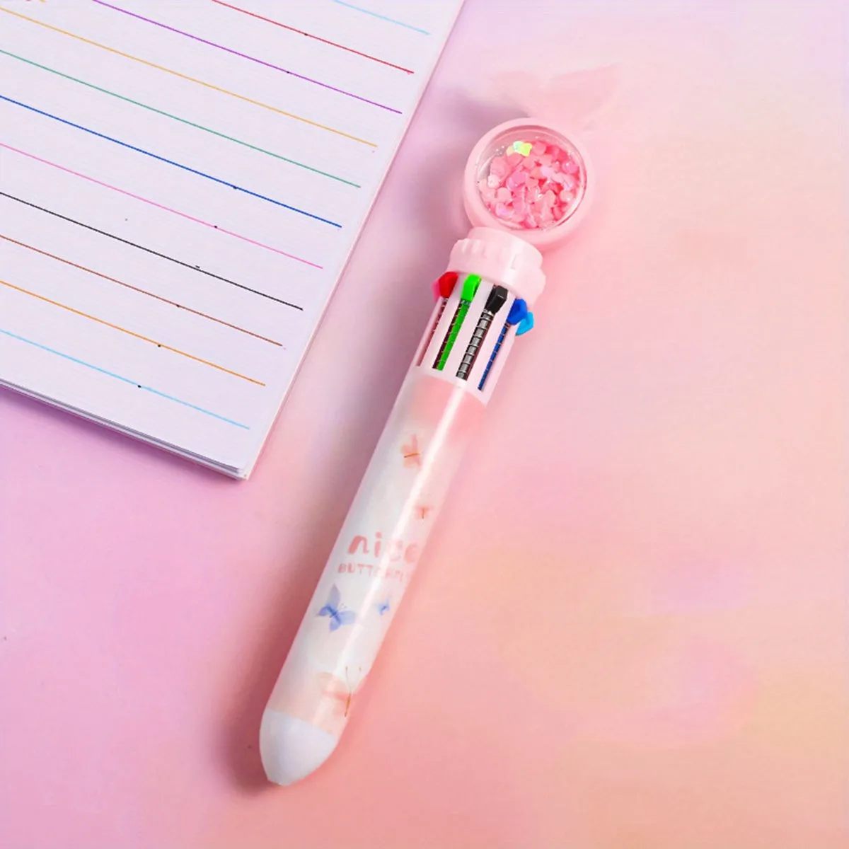 1pc 10-color Butterfly Ballpoint Pen, Sequin Ten-color One-in-one Press Pen