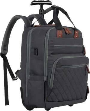 2-in-1 Hidden Rolling Diaper Bag, Convertible Travel Backpack Diaper Bag with Retractable Handle & Hidden Wheels,wet/dry compartment and 3 bottle storage