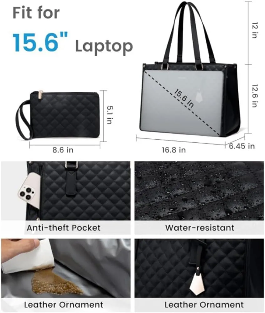 2 In 1 Tote Bag Lunch Bag Combo, 3 In 1 Lunch Tote Bag For Women,15.6 Inch with Lunch Compartment,LaptopWith Insulated Lunch Compartment (Brown)