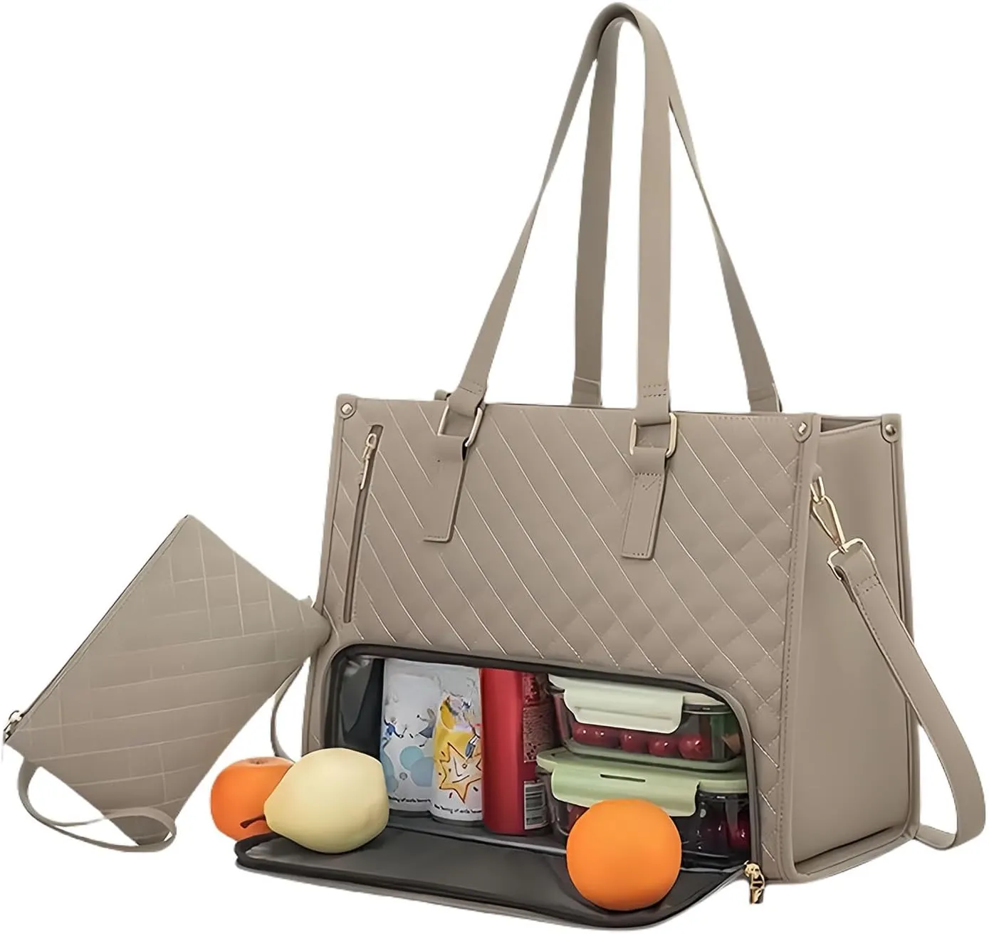 2 in 1 Tote Bag Lunch Bag Combo for Women, 15.6″ Laptop Bag with Insulated Compartment for Daily Office, School and Travel