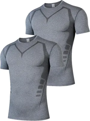 2 Pack Workout Shirts for Men, Quick Dry Athletic Gym Active T Shirt for Running, Breathable Outdoor Training Shirts