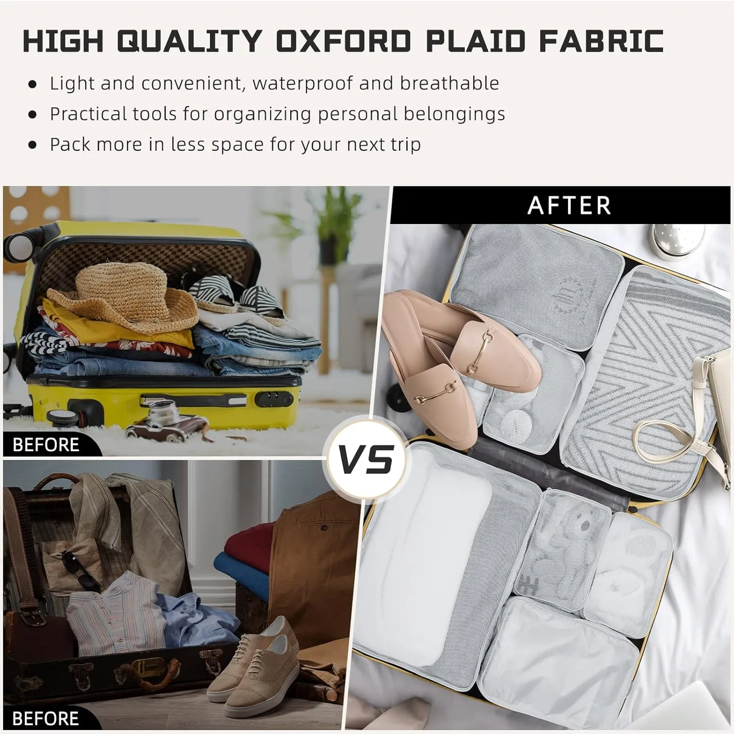 2 Packs 6 Set Travel Packing Cubes Luggage Organizer Set Lightweight Suitcase Organizer Bags with Shoe Bag Travel Packing Organizers for Clothes Cosmetic Toiletries Travel Accessories