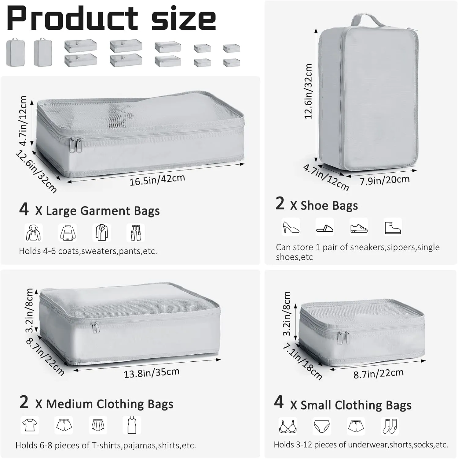 2 Packs 6 Set Travel Packing Cubes Luggage Organizer Set Lightweight Suitcase Organizer Bags with Shoe Bag Travel Packing Organizers for Clothes Cosmetic Toiletries Travel Accessories