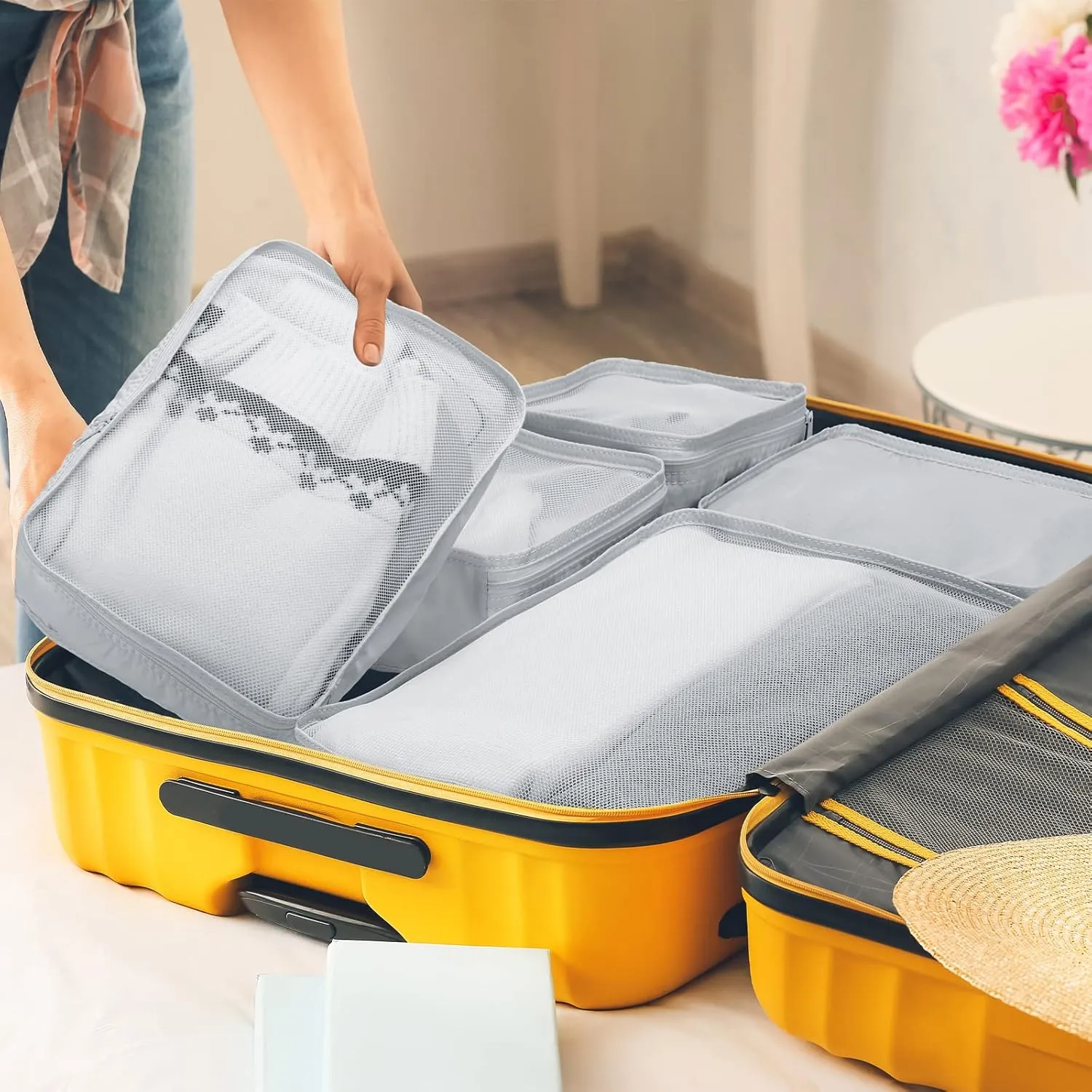 2 Packs 6 Set Travel Packing Cubes Luggage Organizer Set Lightweight Suitcase Organizer Bags with Shoe Bag Travel Packing Organizers for Clothes Cosmetic Toiletries Travel Accessories