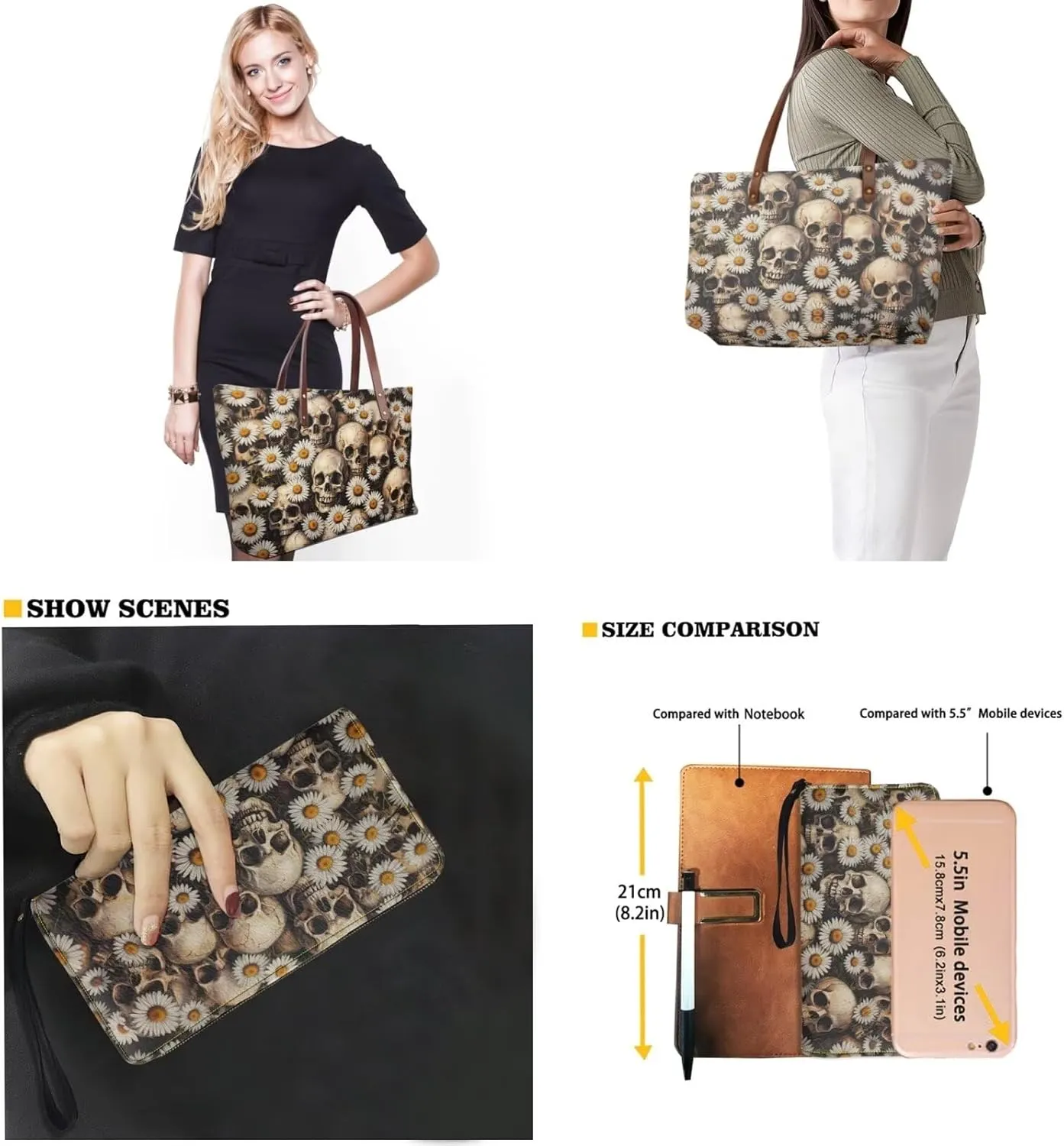 2 Pcs Women Handbag Set Tote Bag Large Shoulder Bag Top Handle Purse PU Wallet Set for Work Shopping Travel