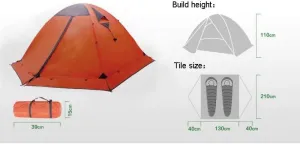 2 Person Camping-Tents Portable Waterproof Tents Ventilated Mesh Windows Windproof Family Tent for All Seasons Orange