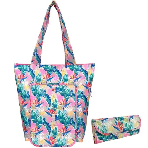 2 x Sachi Insulated Market Tote Folding Portable Shopping Carry Bag - Botanical
