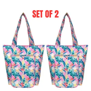 2 x Sachi Insulated Market Tote Folding Portable Shopping Carry Bag - Botanical