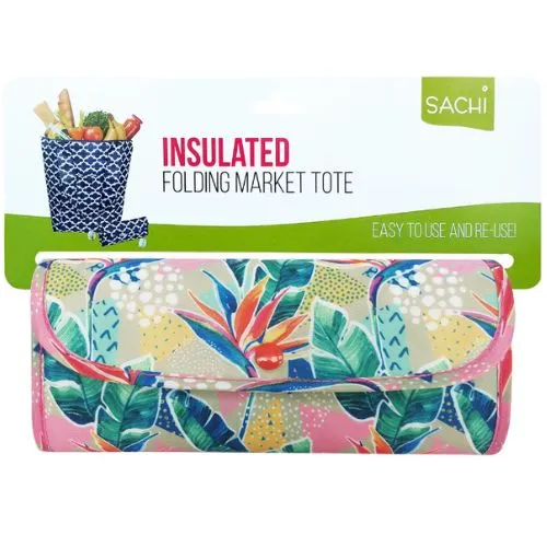 2 x Sachi Insulated Market Tote Folding Portable Shopping Carry Bag - Botanical