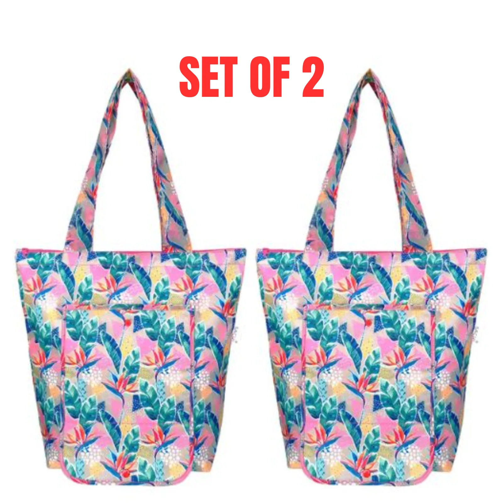 2 x Sachi Insulated Market Tote Folding Portable Shopping Carry Bag - Botanical