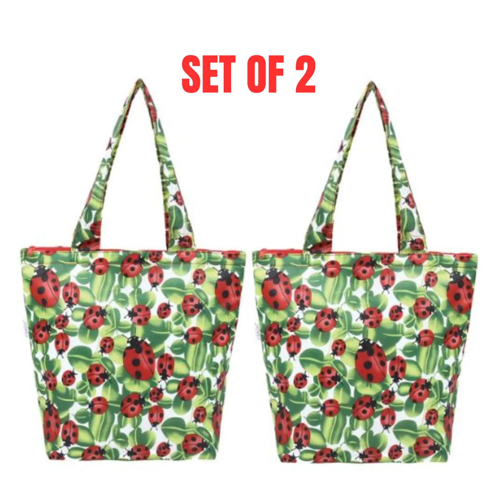 2 x Sachi Insulated Market Tote Folding Portable Shopping Carry Bag - Lady Bug