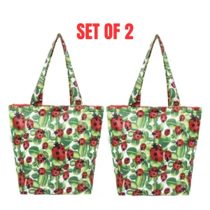 2 x Sachi Insulated Market Tote Folding Portable Shopping Carry Bag - Lady Bug